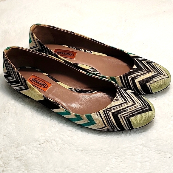 Missoni Shoes - Missoni Chevron Ballet Flats Black / Green Size 39.5/ 9.